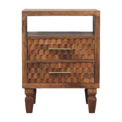Solid Wood Arno Bedside in Golden Teak,Brown Patter,1-shelf,2-Drawers