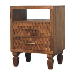 Solid Wood Arno Bedside in Golden Teak,Brown Patter,1-shelf,2-Drawers