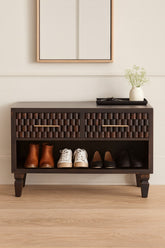 Solid Wood Arno Shoe Storage Unit,Black,2-Drawers,1-Shelf