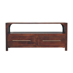 Solid Wood Arched Edge 2 Drawer Media Unit, Brown