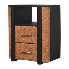Solid Wood Rattan Curve Edge Nightstand,2-Drawers,1-Shelf