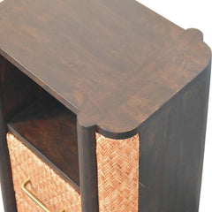 Solid Wood Rattan Curve Edge Nightstand,2-Drawers,1-Shelf