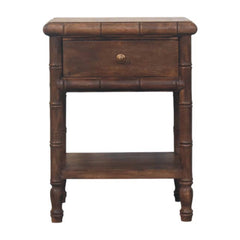 Solid Wood Bamboo Carved Bedside Table,Brown,1-Drawer,1-Shelf