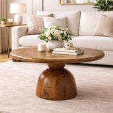 Solid Wood Sculpted Pedestal Coffee Table