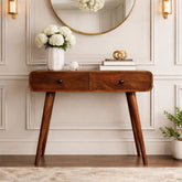 Solid Wood Curved Two Drawer Console Table