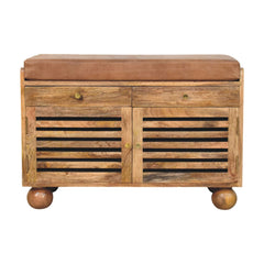 Solid Wood Oakridge Leather Shoe Cabinet 4 Shelves Beige