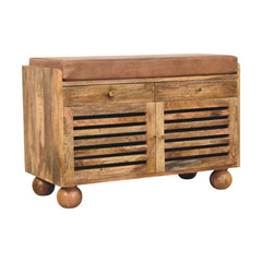 Solid Wood Oakridge Leather Shoe Cabinet 4 Shelves Beige