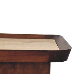 Solid Wood Travertine Top Tray Coffee Table