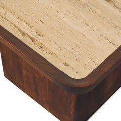 Solid Wood Travertine Top Tray Coffee Table
