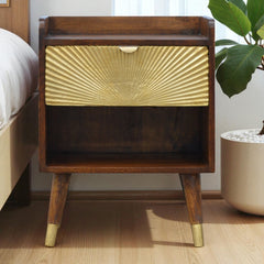 Solid Wood Manila Gold Nightstand, 1 Drawer, 1 Open Slot, Dark Brown