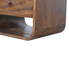 Solid Wood Chestnut Curve 2-Drawer Nightstand, 2 Open Slots, Brown