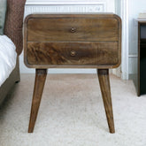 Curved Classic Grey Washed Nightstand, 2-Drawers, Nordic Legs, Brown