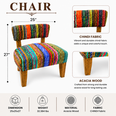 Upholstered Accent Chair, 25x25x27" with Acacia Wood Frame