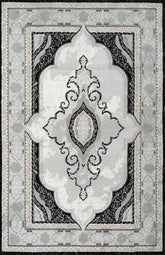 Traditional Vintage Persian Medallion Bordered Grey & Black Area Rug, Runner & Round Rug – MR226A Grey/Black