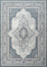 Traditional Vintage Persian Medallion Bordered Grey & Navy Area Rug, Runner & Round Rug – MR226A Grey/Navy