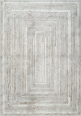 Modern Abstract Concentric Rectangle Cream & Gold Area Rug, Runner & Round Rug – MR246A Cream/Gold