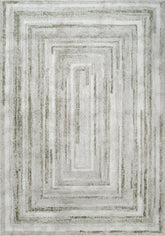 Modern Abstract Concentric Rectangle Cream & Green Area Rug, Runner & Round Rug – MR246A Cream/Green