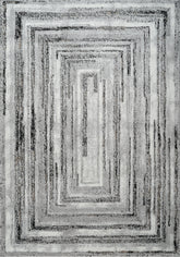 Modern Abstract Concentric Rectangle Grey & Black Area Rug, Runner & Round Rug – MR246A Grey/Black
