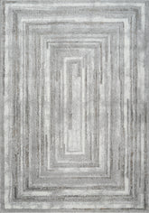 Modern Abstract Concentric Rectangle Grey Area Rug, Runner & Round Rug – MR246A Grey