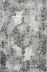 Traditional Vintage Distressed Persian Medallion Grey & Black Area Rug, Runner & Round Rug – MR252A Grey/Black