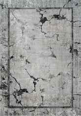 Modern Abstract Marble Crackle Bordered Grey & Black Area Rug, Runner & Round Rug – MR334A Grey/Black