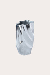 Abstract Silver Aluminum Vase | Fluid Sculptural Décor