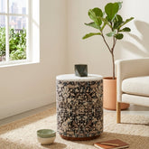 Marble Top Drum Ottoman | 11.5 x 11.5 x 20" | Accent Stool