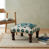 Bohemian Embroidered Upholstered Foot Stool, 16x16x8"