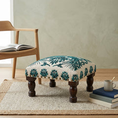 Bohemian Embroidered Upholstered Foot Stool, 16x16x8"