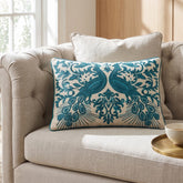 Embroidered Peacock Decorative Pillow with Filler, 16x24x6"