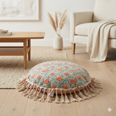 Printed Round Floor Pillow with Tassels, 20x20x3.5"