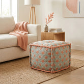 Floral Print Cube Ottoman, 20x20x14 Inch Handmade Floor Pouf