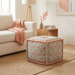 Floral Print Cube Ottoman, 20x20x14 Inch Handmade Floor Pouf