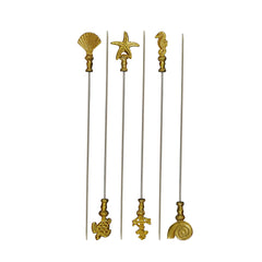 Stainless Steel Skewers with Brass Handle Set of 6 | 17 Inch Long | Skewers For Grilling | Shiny Finish.