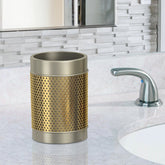 Stainless Steel Bathroom Tumbler Cup | Decorative Rinse Cup,Drinking Glass,Toothbrush & Makeup Brush Holder for Vanity Countertops,Sink & Desk | Pewter/Gold
