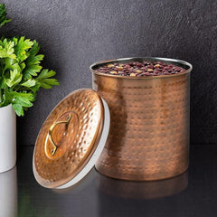 Stainless Steel Kitchen Canister | Hammered Antique Copper Finish | Beautiful Food Storage Container for Kitchen Counter, Tea, Sugar, Coffee, Caddy, Flour Canister with Rubber Seal Lid
