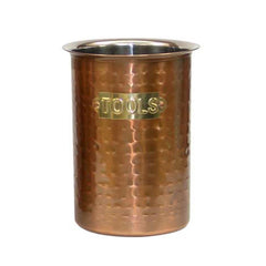 Kitchen Utensil Holder | Hammered Antique Copper Stainless Steel Tool Caddy, Flatware Caddy Organizer for Kitchen Countertop