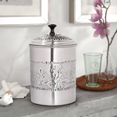Embossed Stainless Steel Canister with Rubber Seal Lid | Antique Pewter Finish | Beautiful Food Storage Container for Kitchen Counter, Tea, Sugar, Coffee, Caddy, Flour Canister