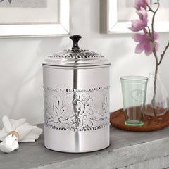 Embossed Stainless Steel Canister with Rubber Seal Lid | Antique Pewter Finish | Beautiful Food Storage Container for Kitchen Counter, Tea, Sugar, Coffee, Caddy, Flour Canister