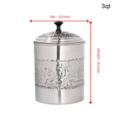 Embossed Stainless Steel Canister with Rubber Seal Lid | Antique Pewter Finish | Beautiful Food Storage Container for Kitchen Counter, Tea, Sugar, Coffee, Caddy, Flour Canister