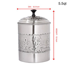 Embossed Stainless Steel Canister with Rubber Seal Lid | Antique Pewter Finish | Beautiful Food Storage Container for Kitchen Counter, Tea, Sugar, Coffee, Caddy, Flour Canister