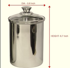 Stainless Steel Food Storage Container with Tempered Glass Lid For Kitchen Counter, Coffee, Tea, Nuts | Shiny Mirror Finish