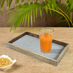 Wood & Aluminum Embossed Vanity Tray, 13", Silver Finish