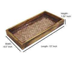 Wood Vanity Tray with Mosaic Work, 13” | Copper Finish