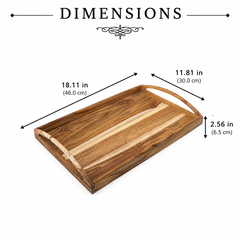 Handmade Teak Wood Serving Tray 18x11" | Rectangle Wooden Tray