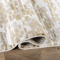 Modern Abstract Brick Mosaic Textured Beige & Gold Area Rug & Runner – 18031 Beige Gold