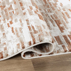 Modern Abstract Brick Mosaic Textured Beige & Rose Area Rug & Runner – 18031 Beige Rose