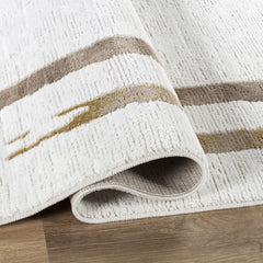 Modern Abstract Brushstroke Bordered Beige & Gold Area Rug & Runner – 67747 Beige Gold