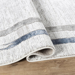 Modern Abstract Brushstroke Bordered Grey & Blue Area Rug & Runner – 67747 Grey Blue