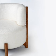 Upholstered Lounge Chair 23x24x26" | Modern White Accent Chair with Wood Base
